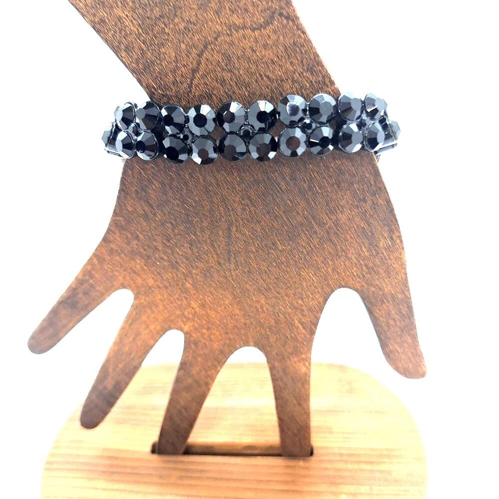 Black Rhinestone Bracelet 2 Row Stretch